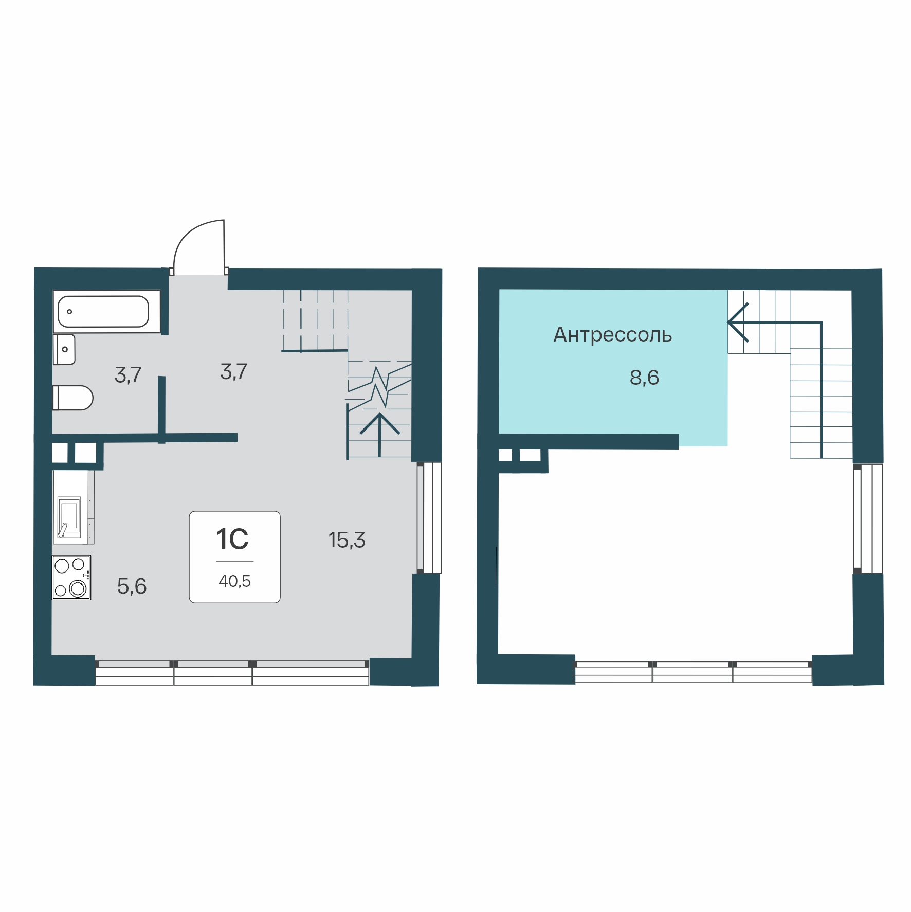 Планировка: Студия · 40,5 м²