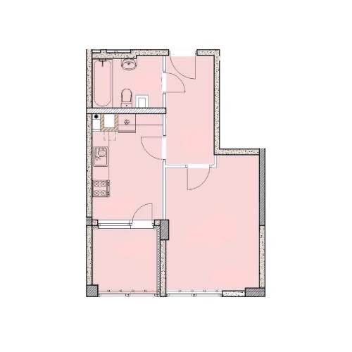 Планировка: 1-комнатная · 38,74 м²