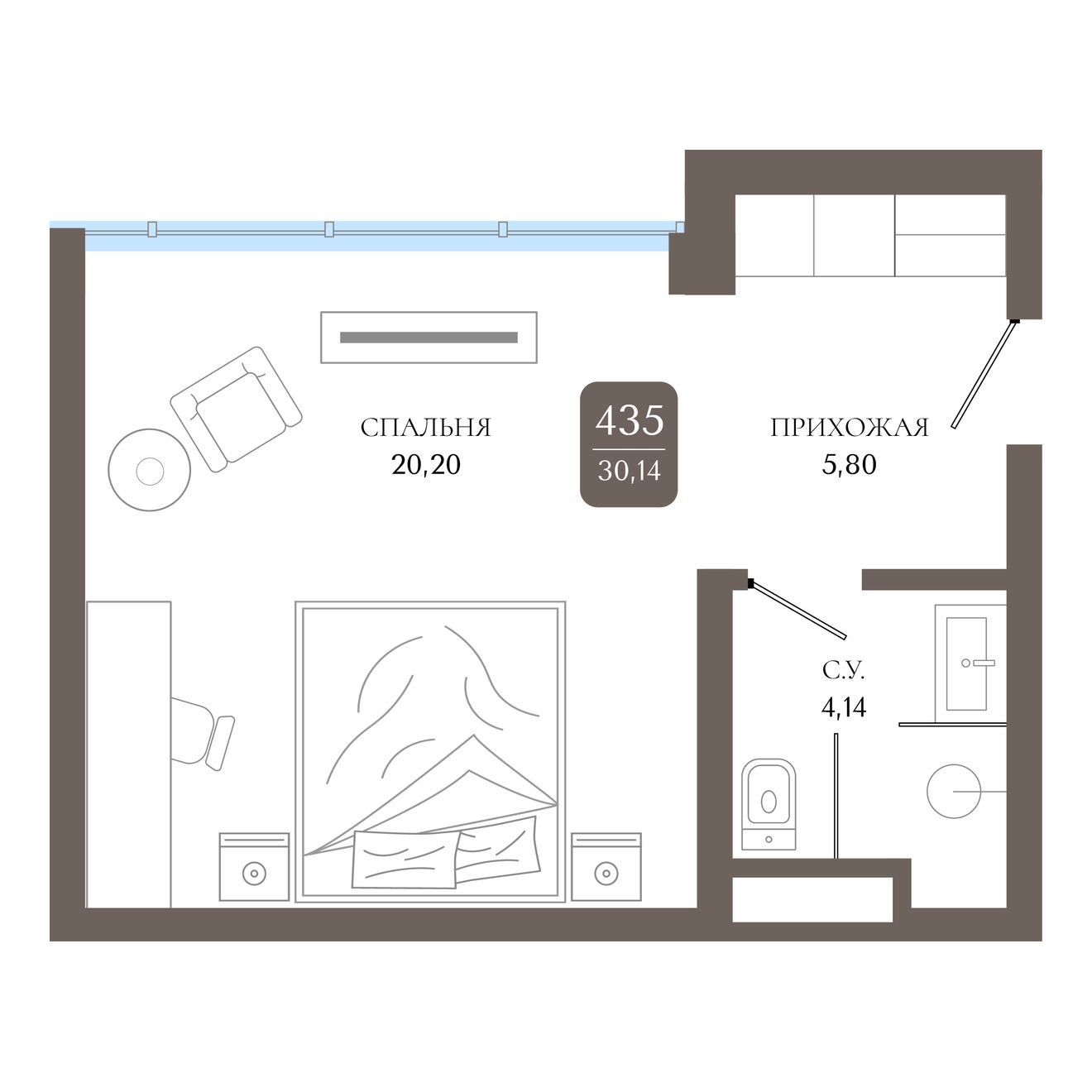 Планировка: Апартаменты · 30,14 м²