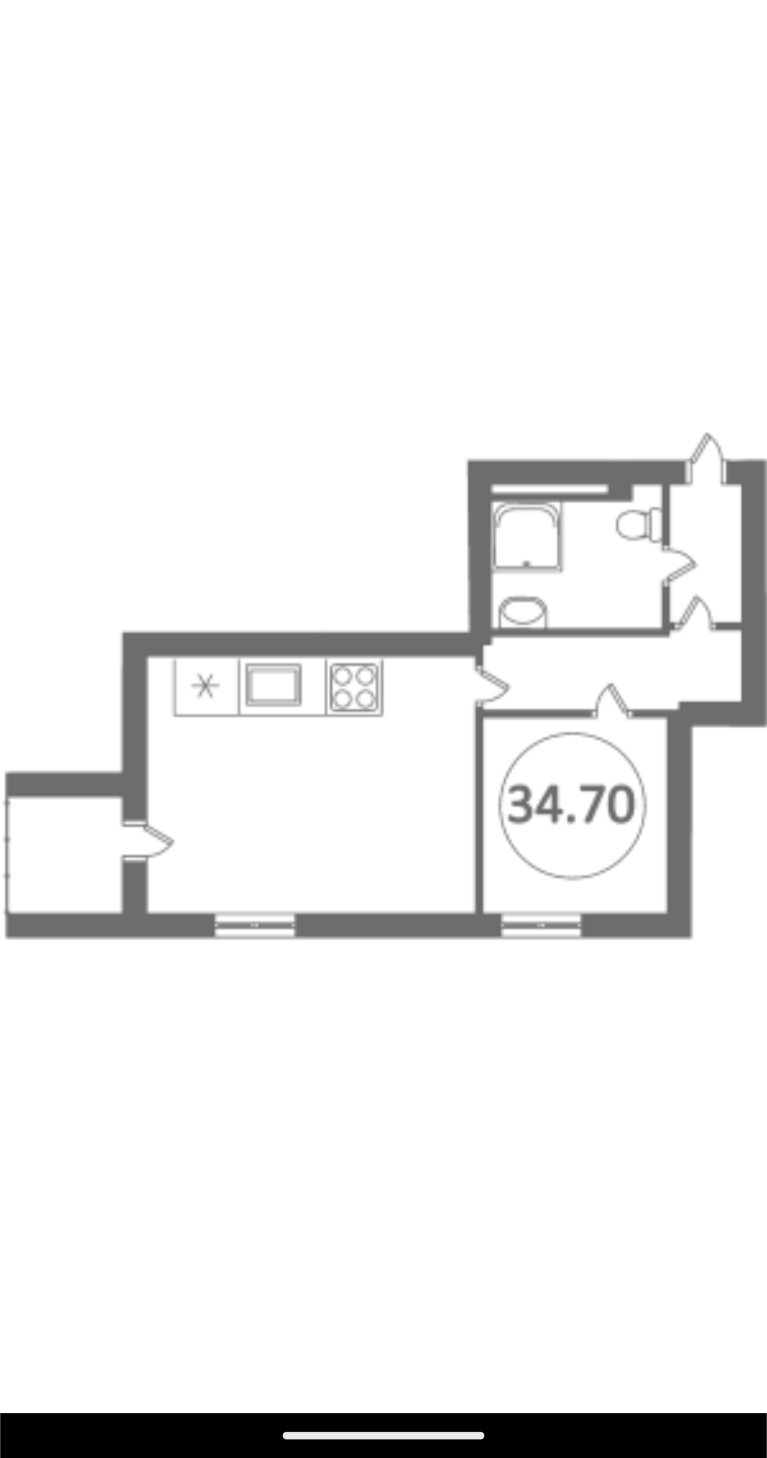 Планировка: 1-комнатная · 34,7 м²