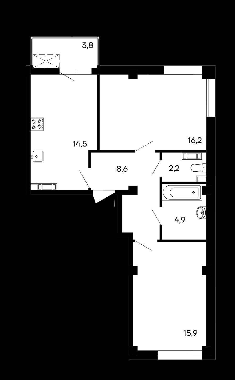 Планировка: 2-комнатная · 66,1 м²