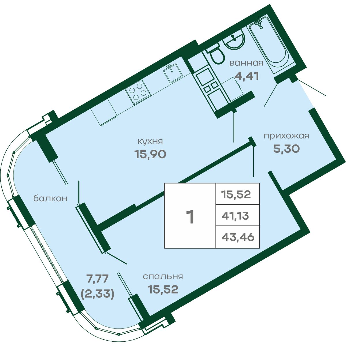 Планировка: Лот · 43,46 м²