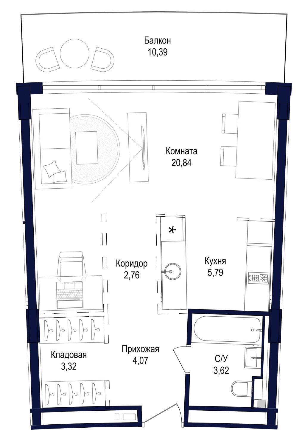 Планировка: Студия · 50,79 м²