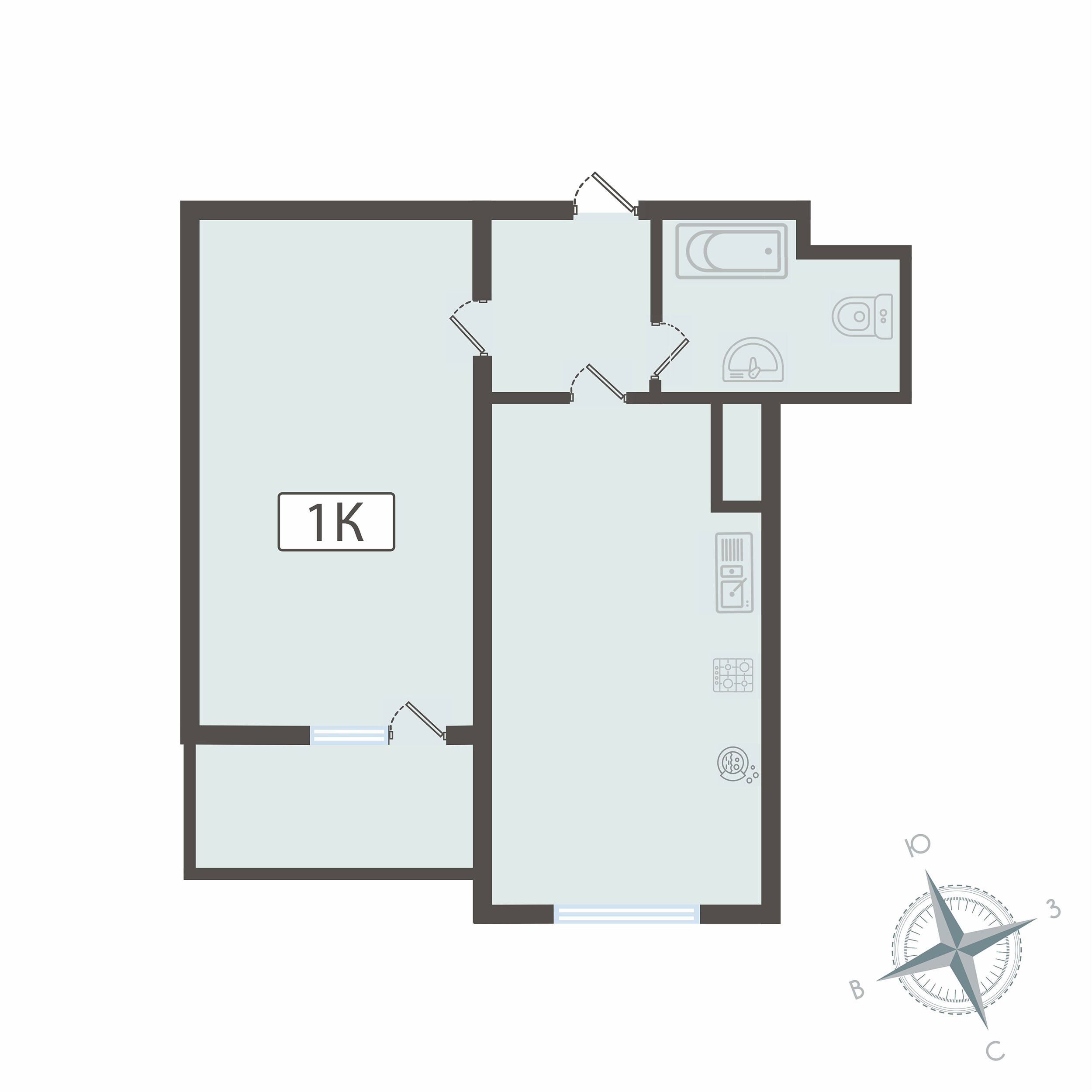 Планировка: Студия · 42,8 м²
