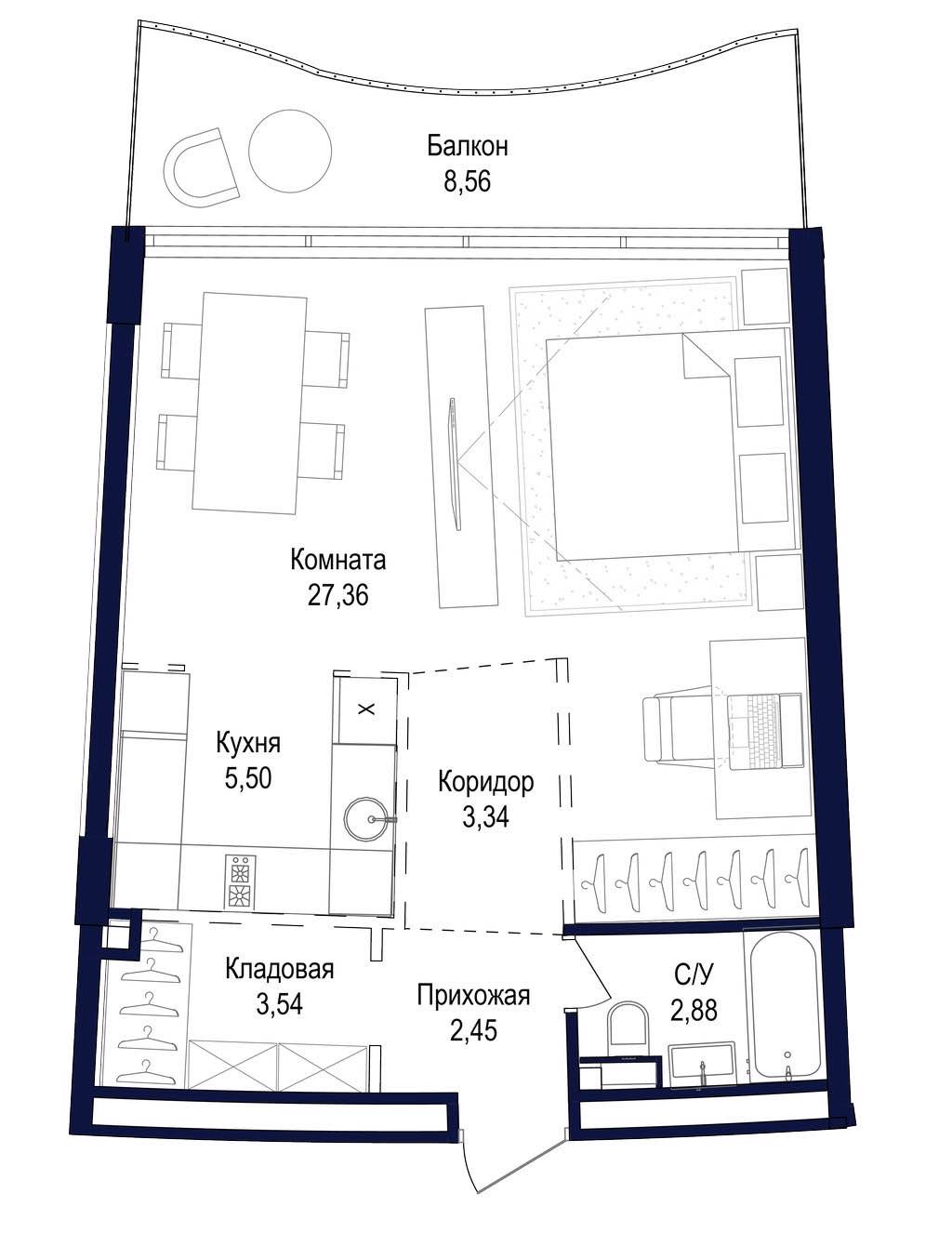 Планировка: Студия · 53,63 м²