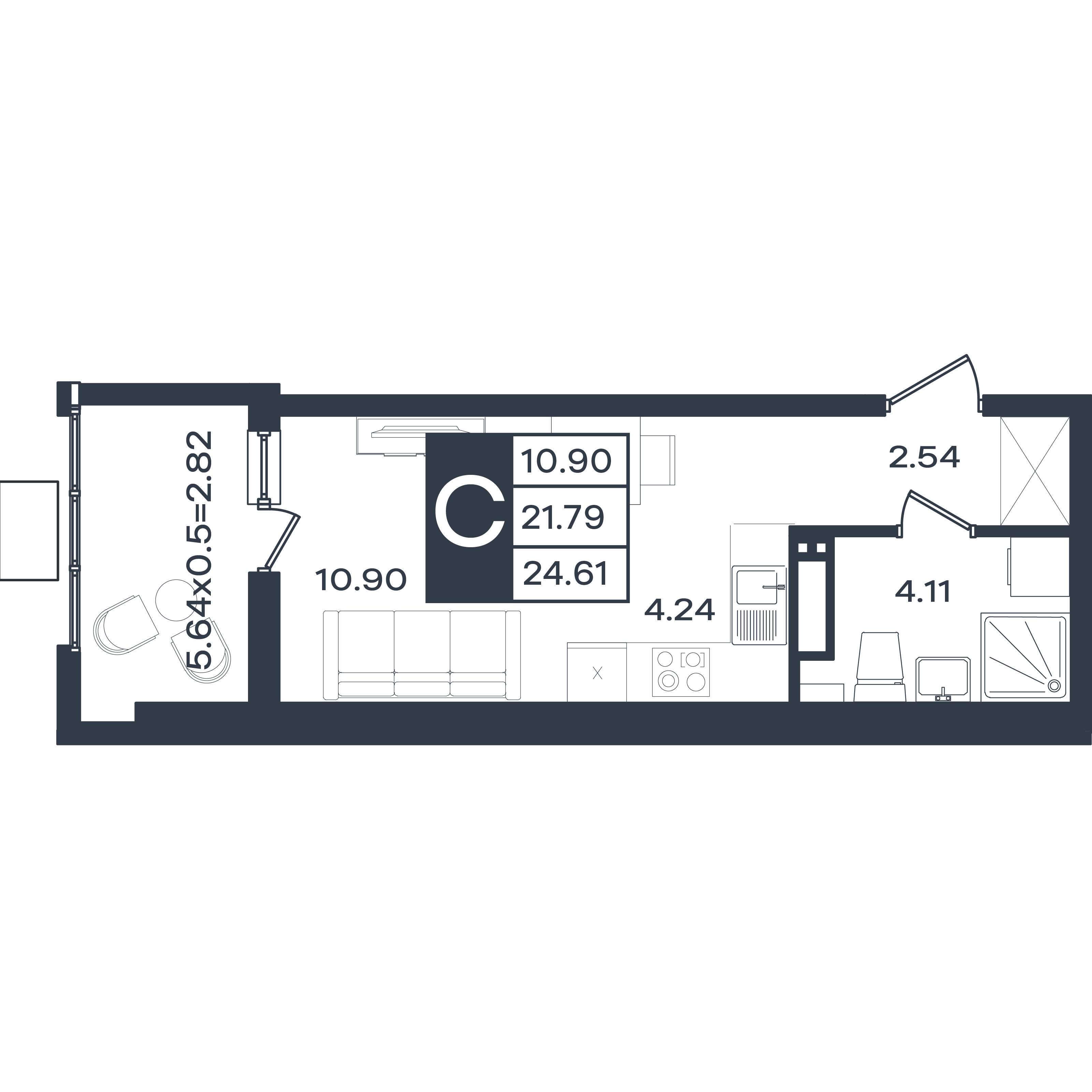 Планировка: Студия · 24,61 м²