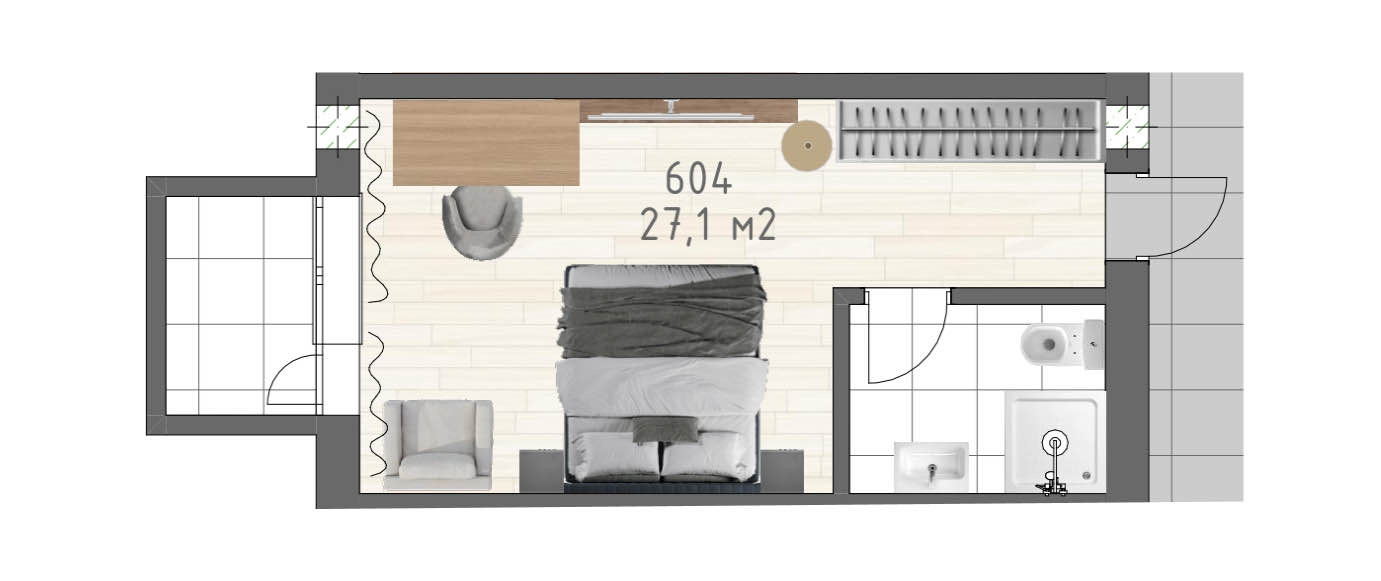 Планировка: Апартаменты · 27,1 м²