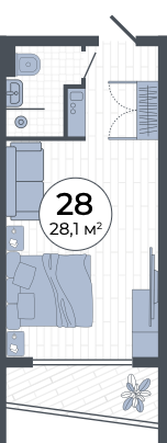 Планировка: Студия · 28,1 м²