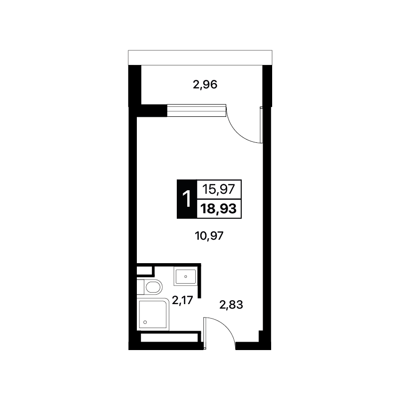 Планировка: Студия · 18,93 м²