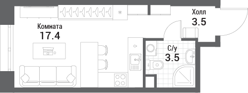 Планировка: Студия · 24,4 м²