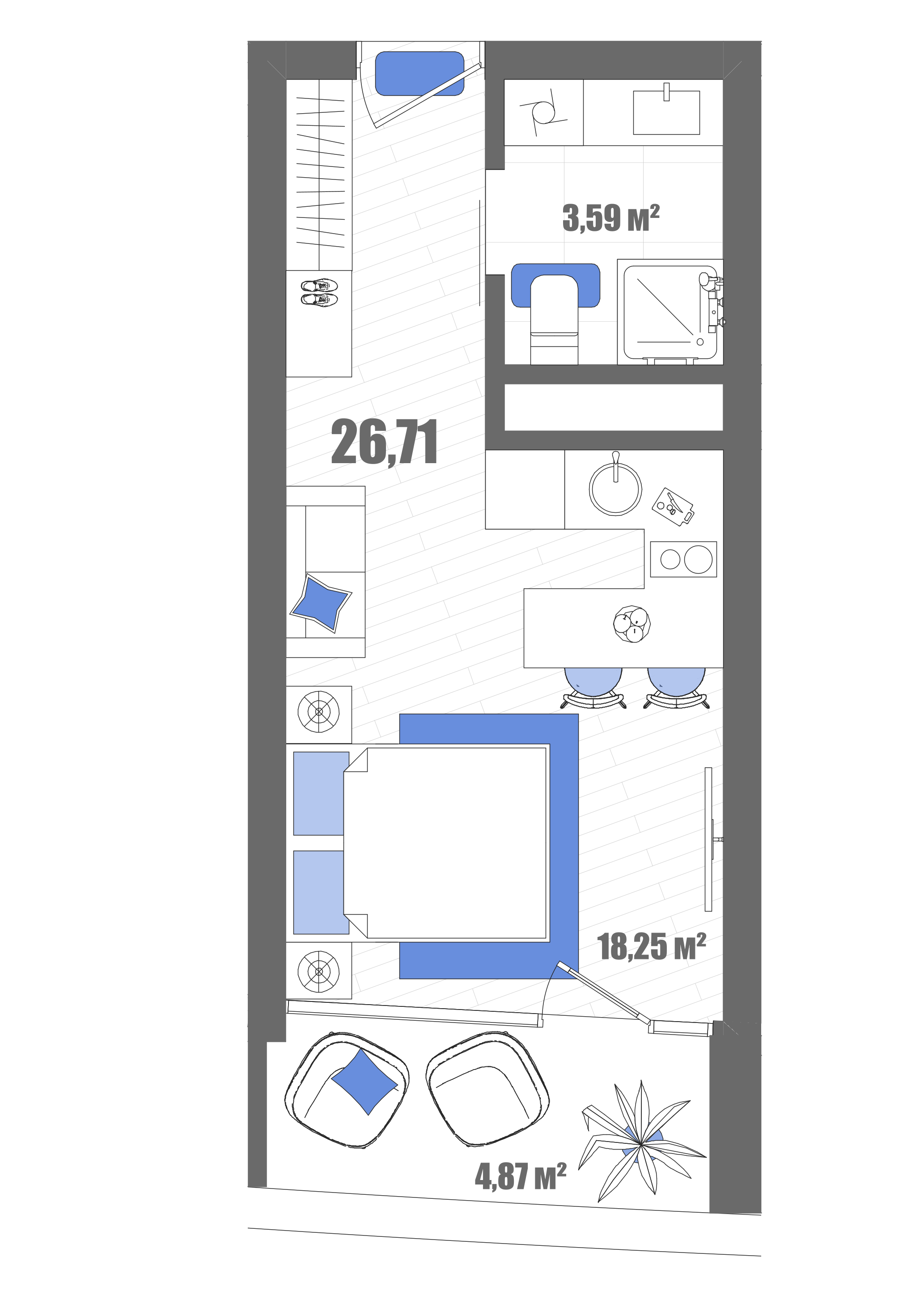 Планировка: Студия · 26,71 м²