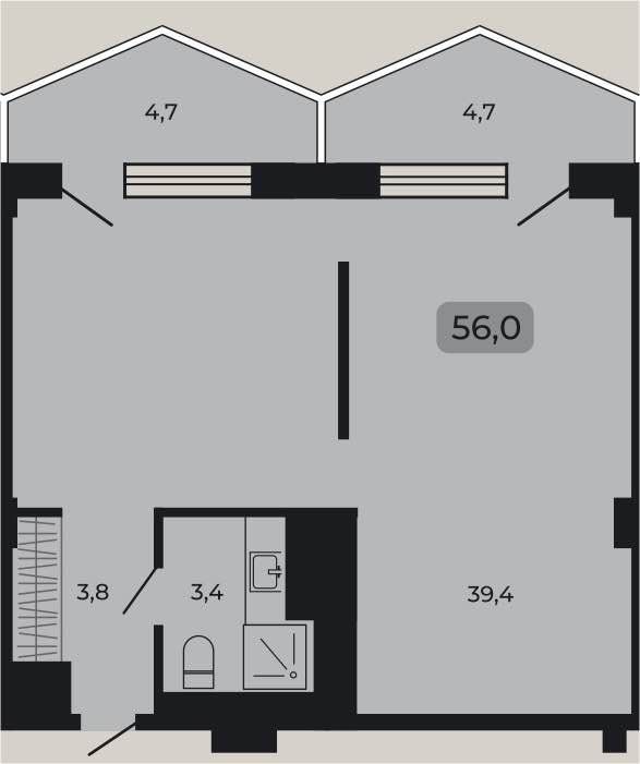 Планировка: Апартаменты · 56 м²