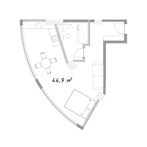 Планировка: Апартаменты · 44,9 м²