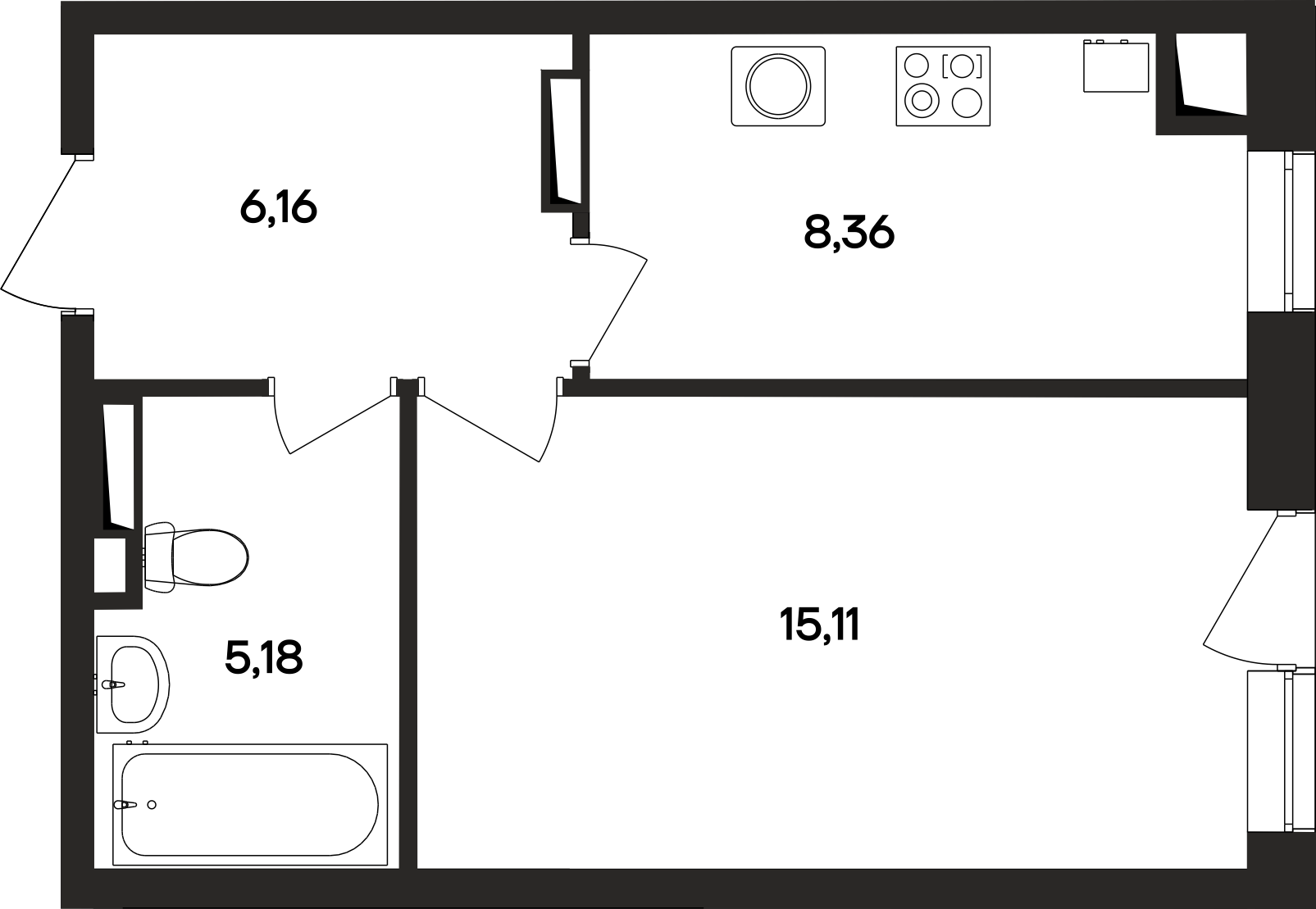 Планировка: 1-комнатная · 35 м²