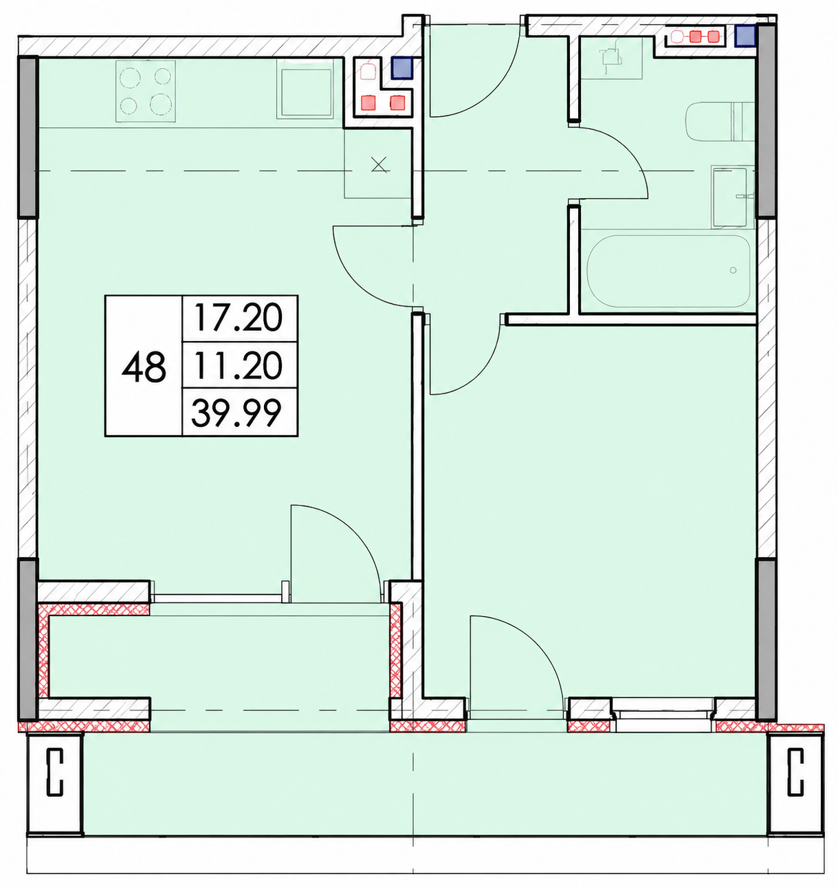 Планировка: Студия · 39,98 м²