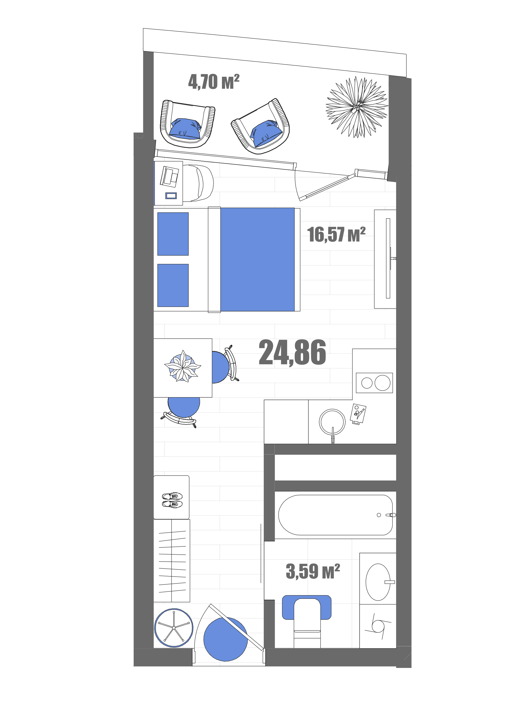 Планировка: Студия · 24,86 м²