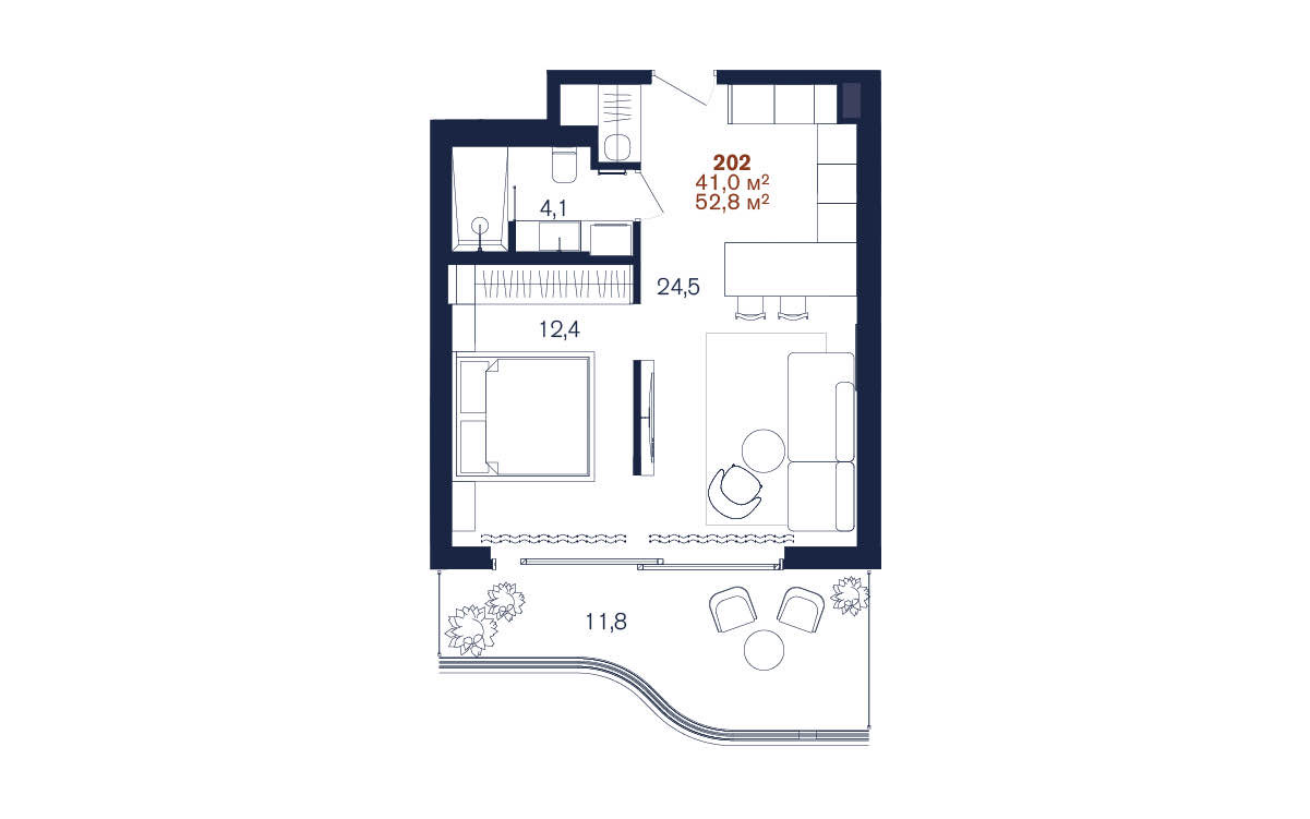 Планировка: Студия · 52,8 м²
