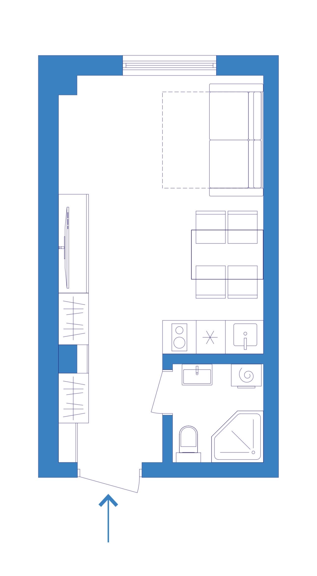 Планировка: Студия · 16,9 м²