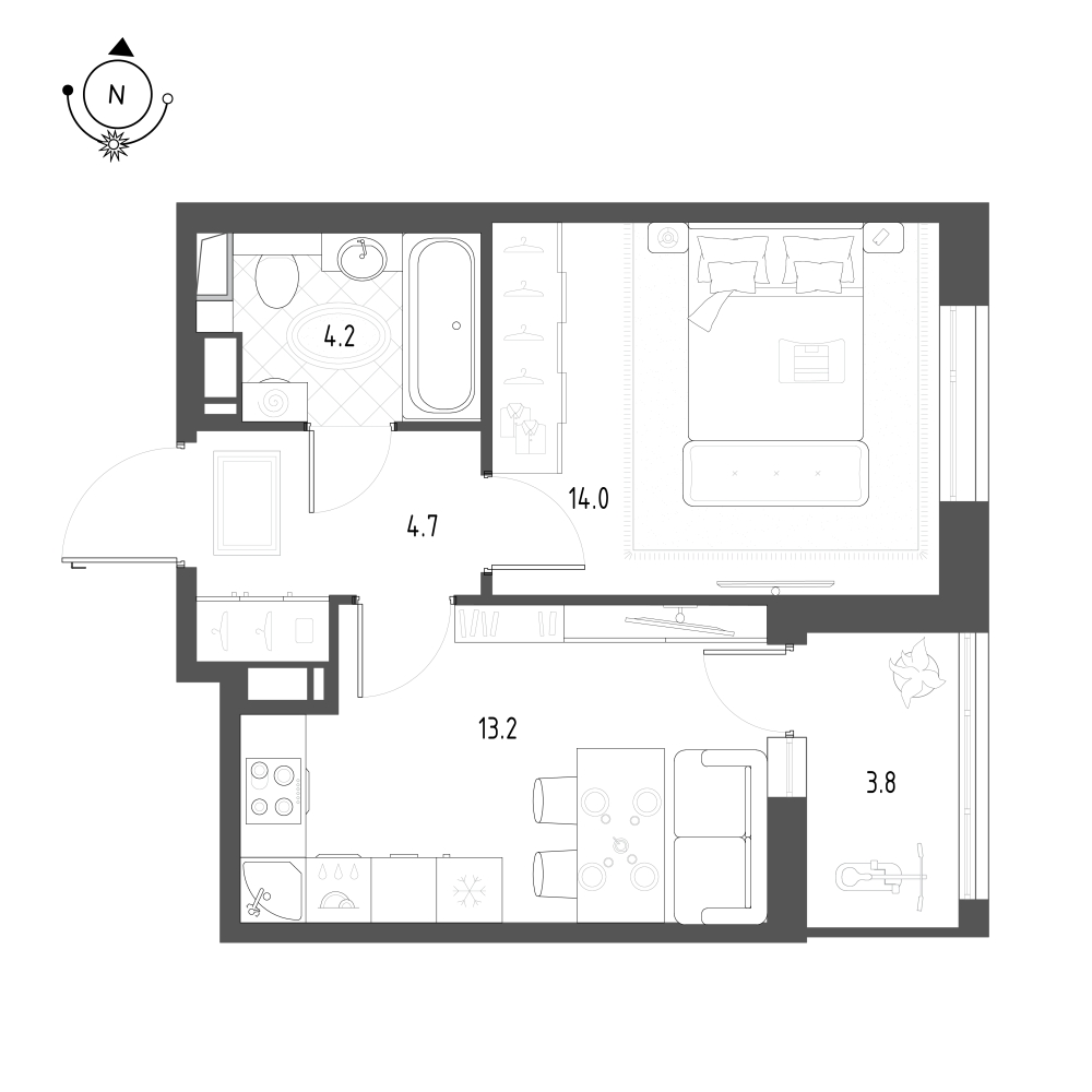 Планировка: 1-комнатная · 37,3 м²