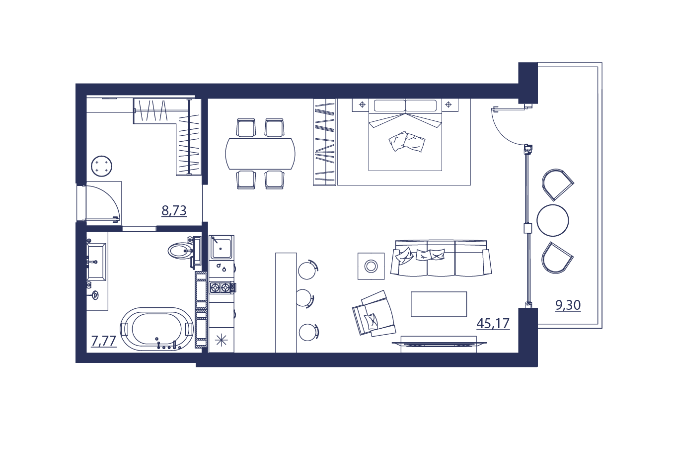 Планировка: Апартаменты · 70,7 м²