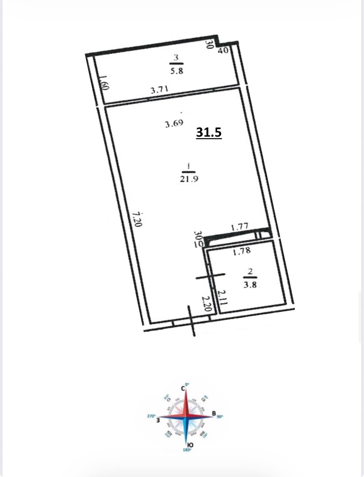 Планировка: Студия · 31,5 м²