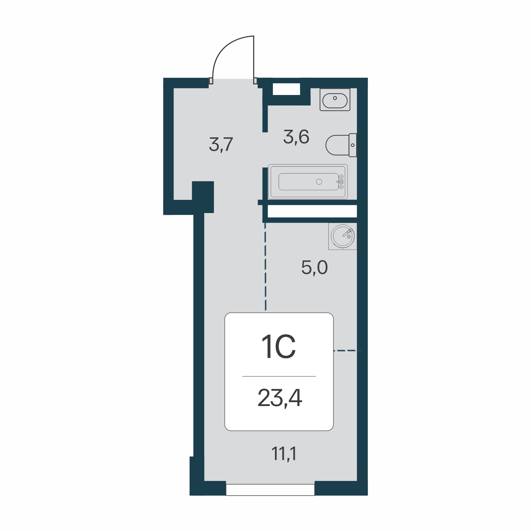 Планировка: Студия · 23,4 м²