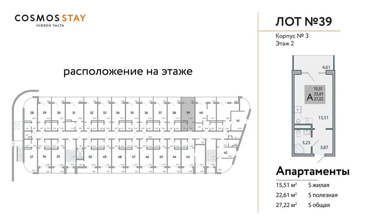 Планировка: 1-комнатная · 27,22 м²