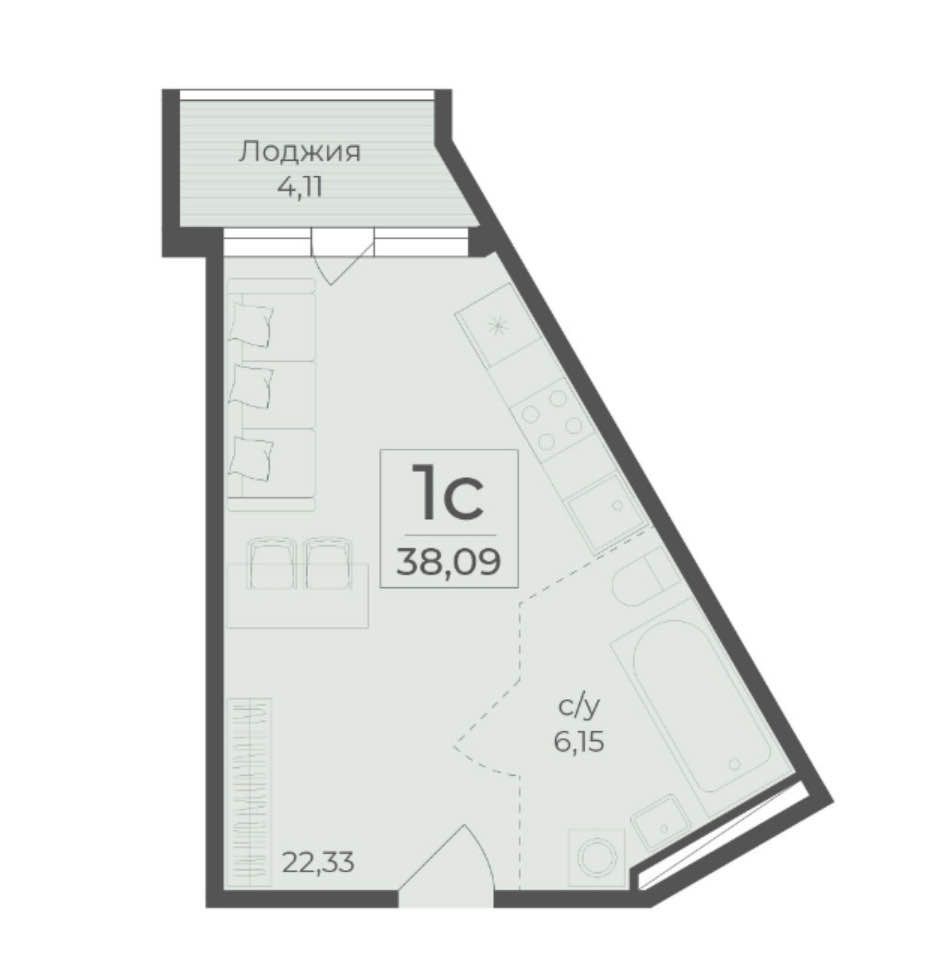 Планировка: 1-комнатная · 40,14 м²