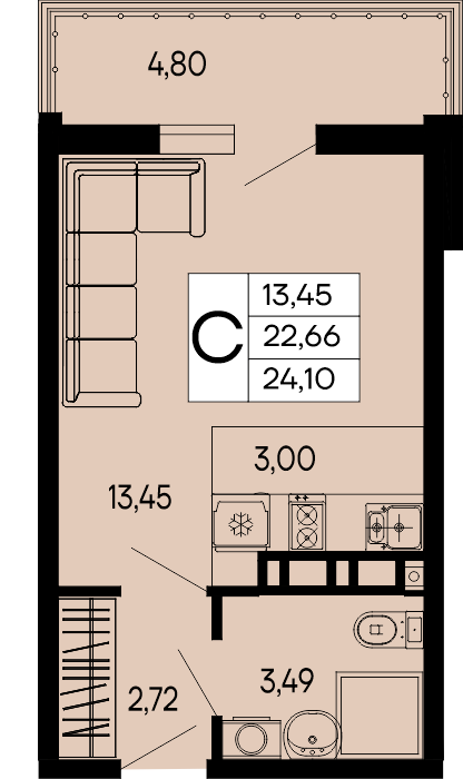 Планировка: Студия · 24,1 м²