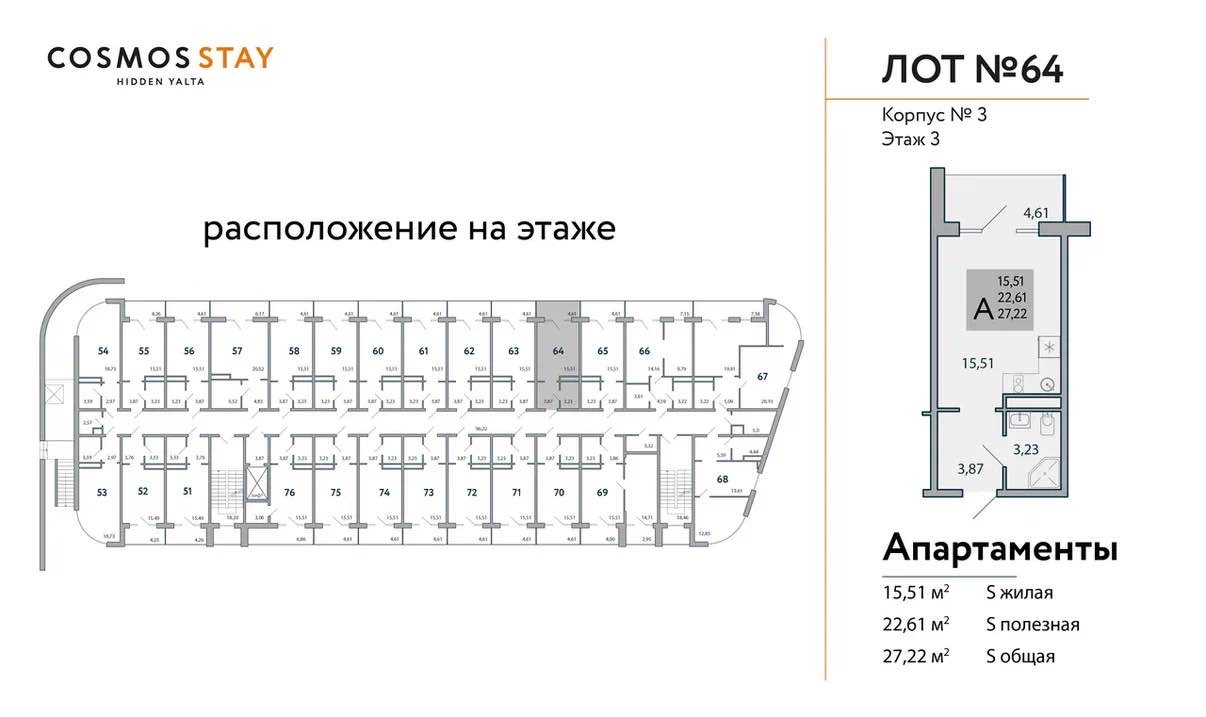 Планировка: 1-комнатная · 27,22 м²