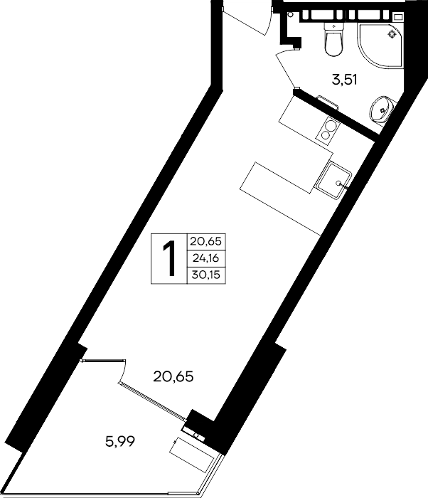 Планировка: 1-комнатная · 30,15 м²