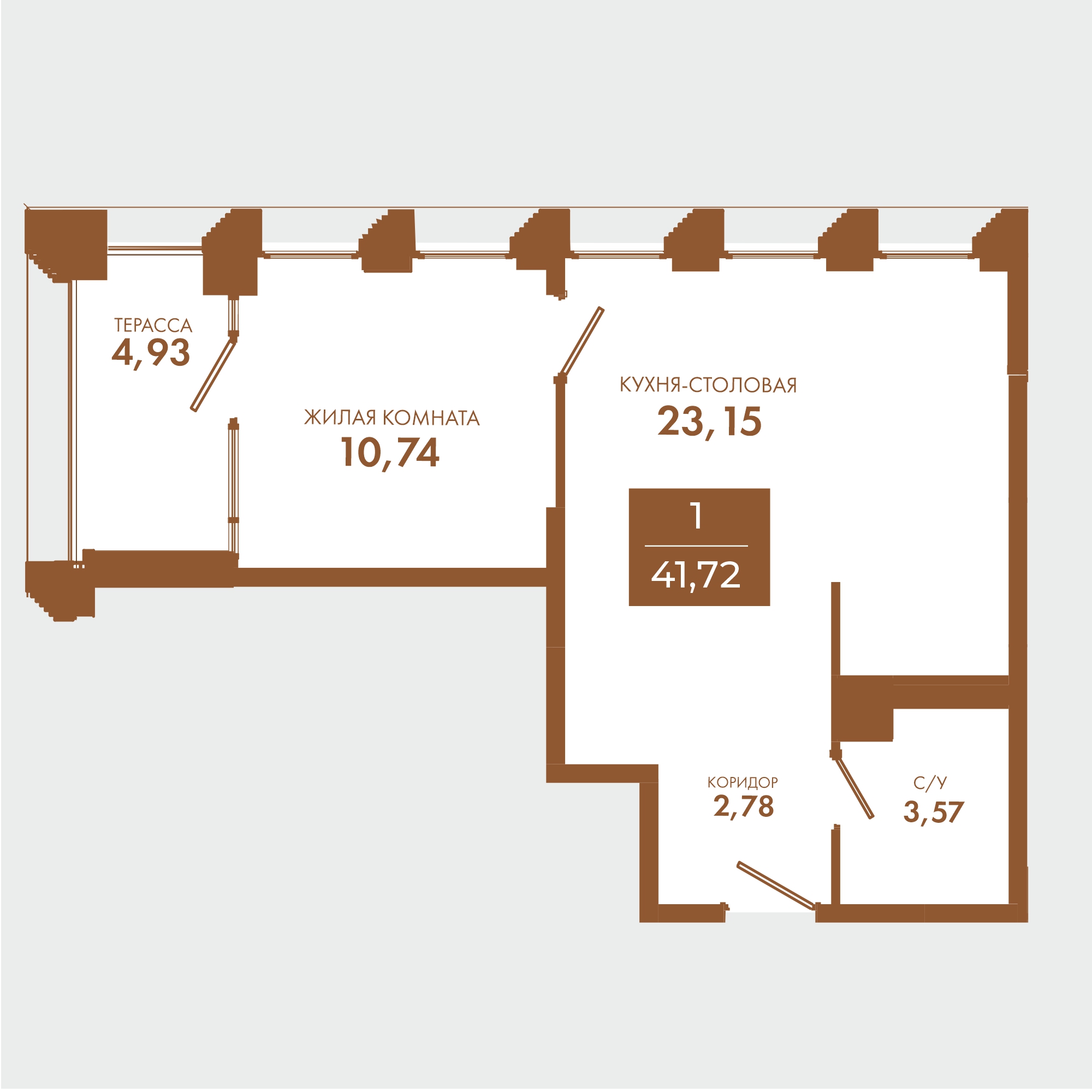 Планировка: 1-комнатная · 41,72 м²