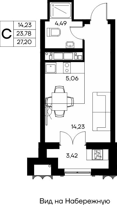 Планировка: Студия · 27,2 м²