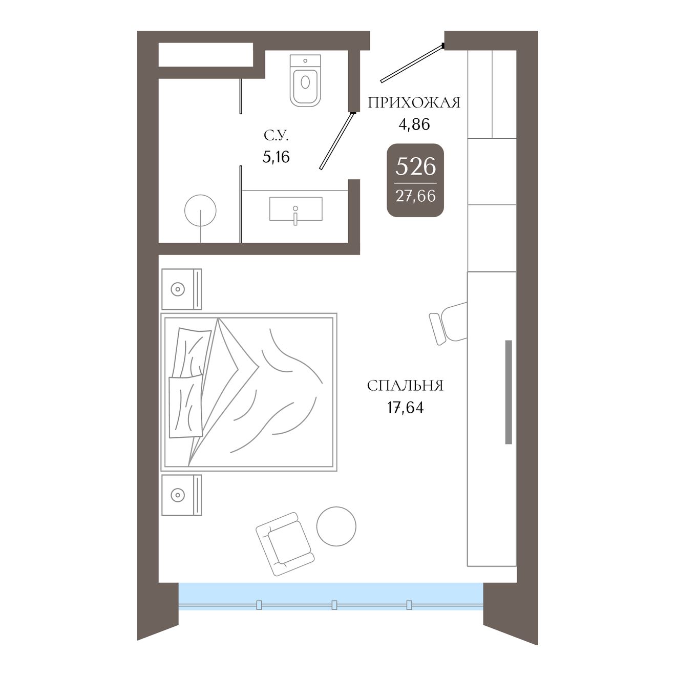 Планировка: Апартаменты · 27,66 м²