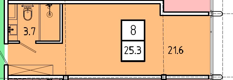 Планировка: Апартаменты · 25,3 м²