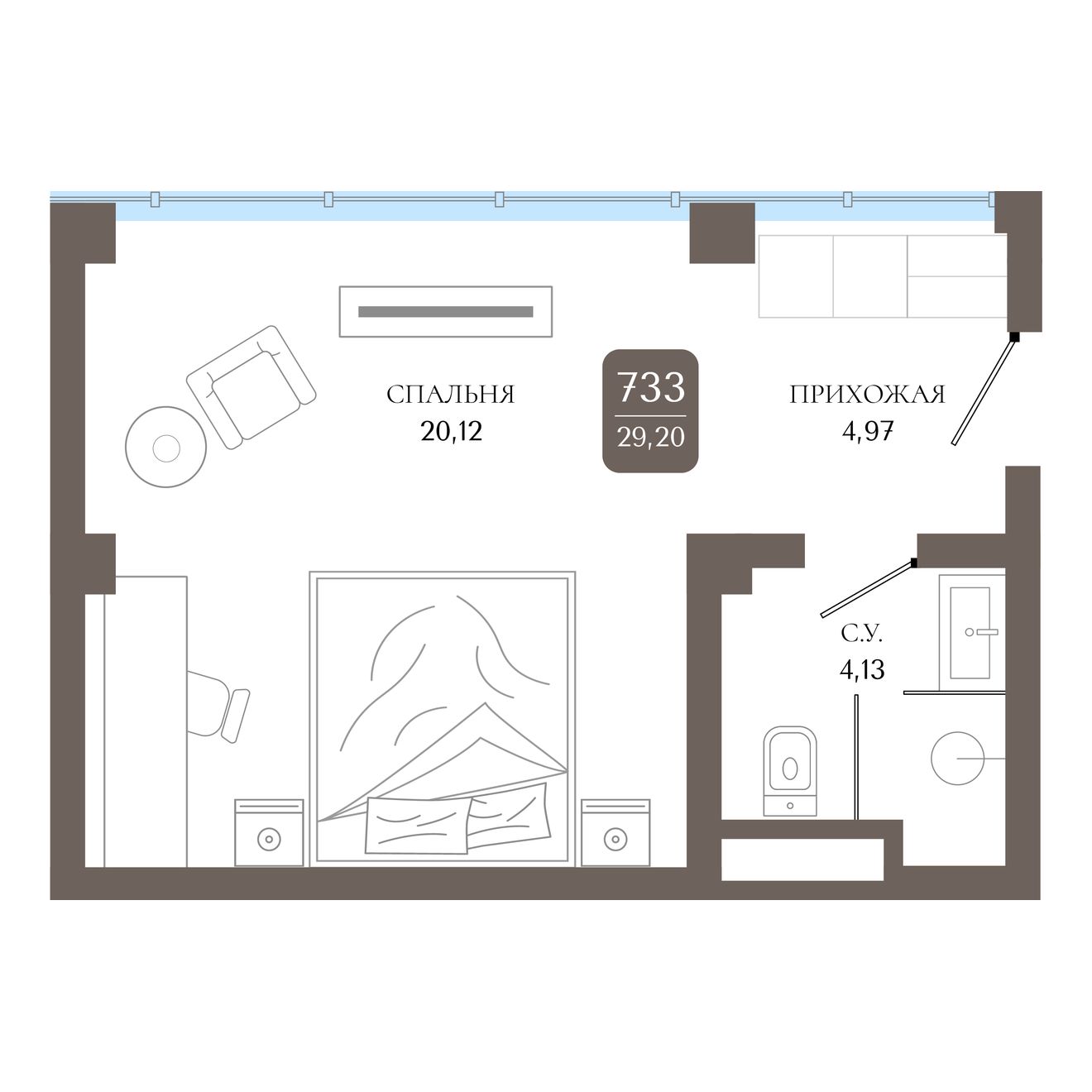 Планировка: Апартаменты · 29,22 м²