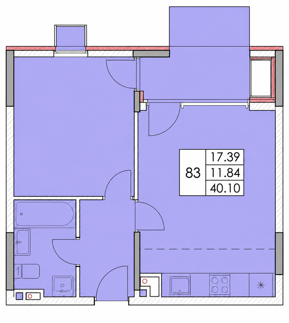 Планировка: Студия · 40,09 м²