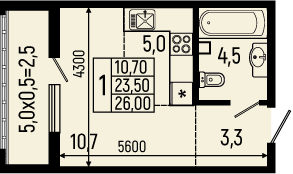 Планировка: Студия · 26 м²