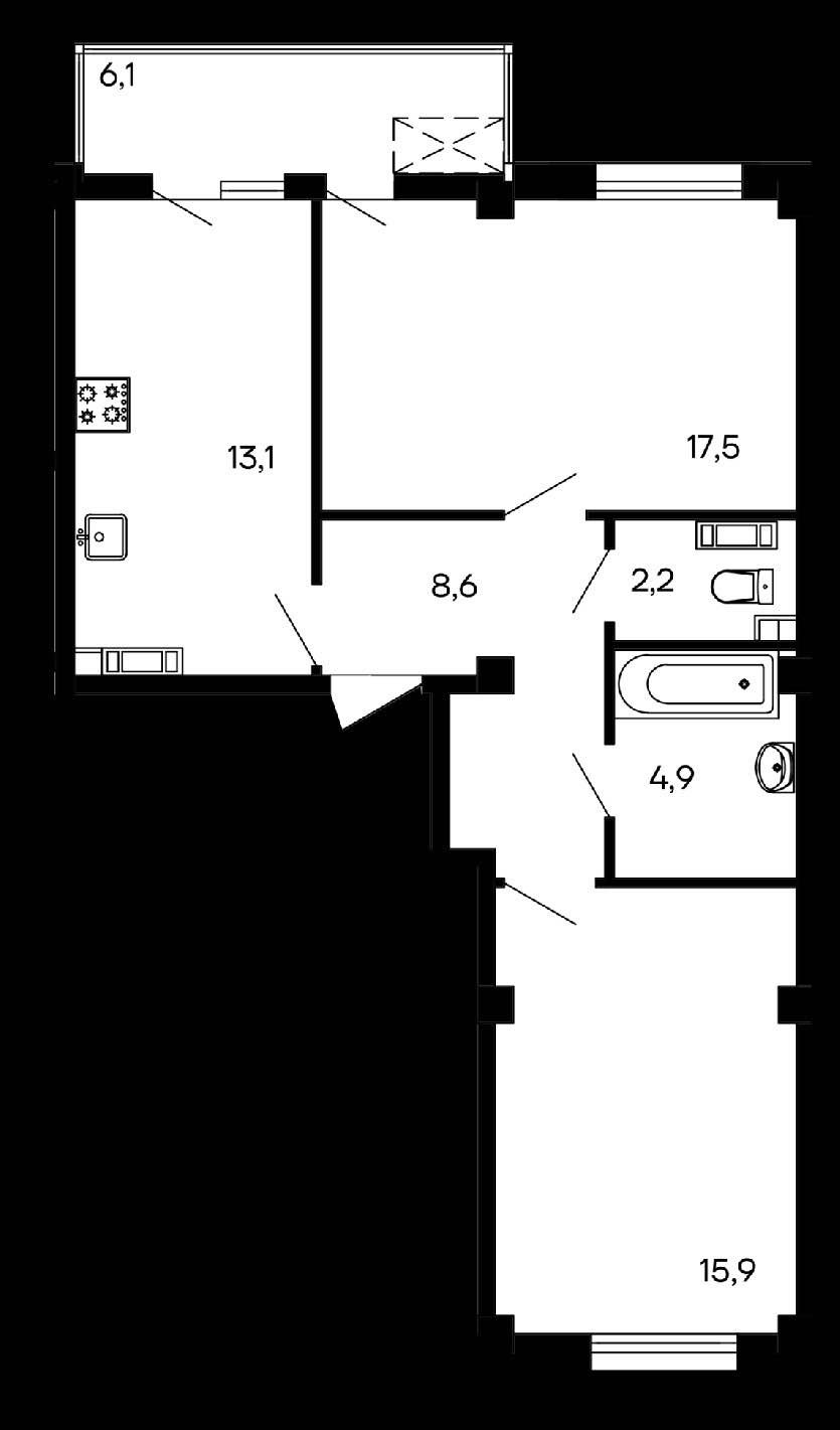 Планировка: 2-комнатная · 68,3 м²