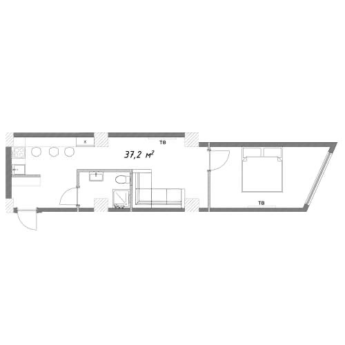 Планировка: Апартаменты · 37,2 м²