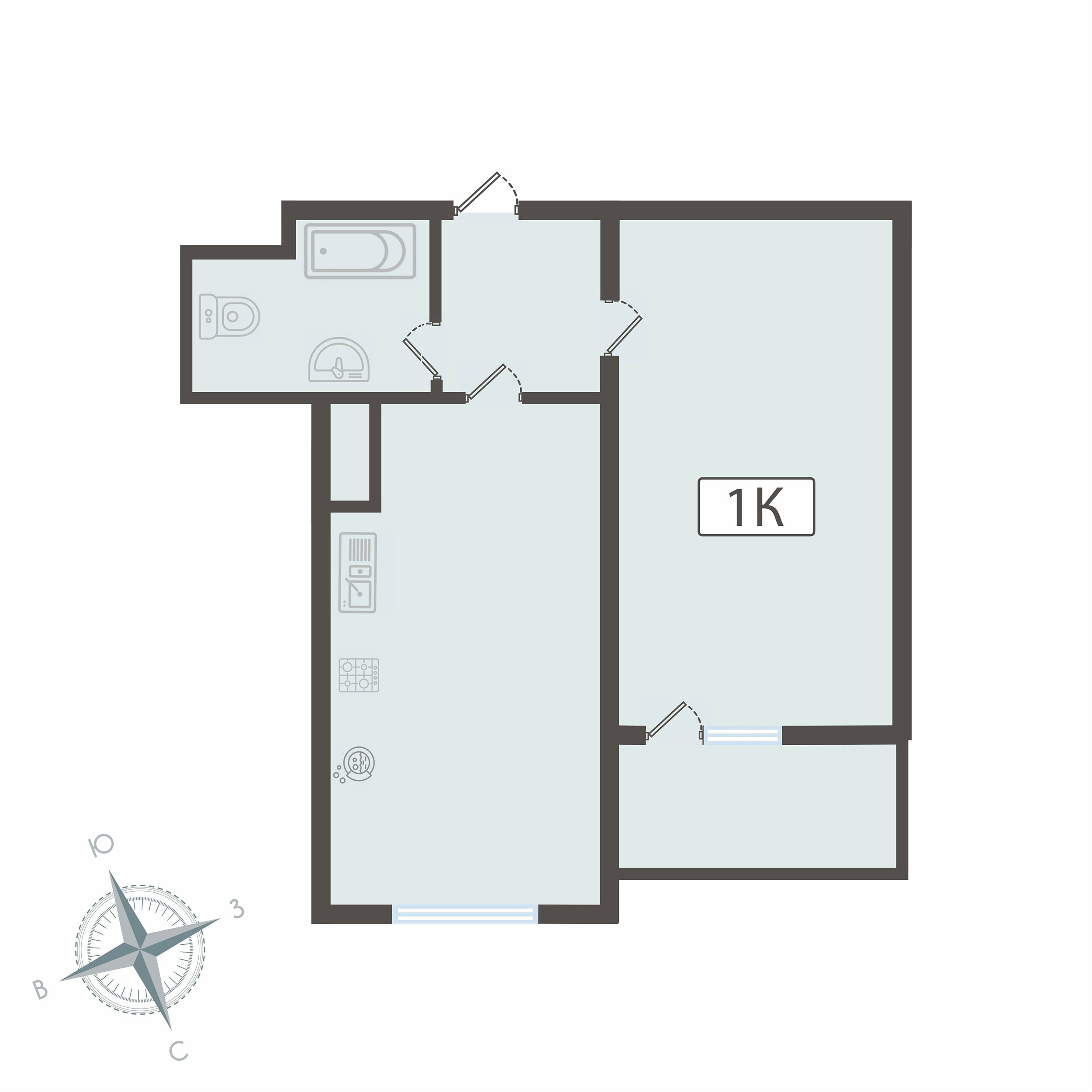Планировка: Студия · 42,7 м²