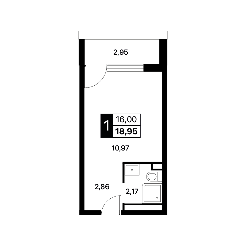 Планировка: Студия · 18,95 м²