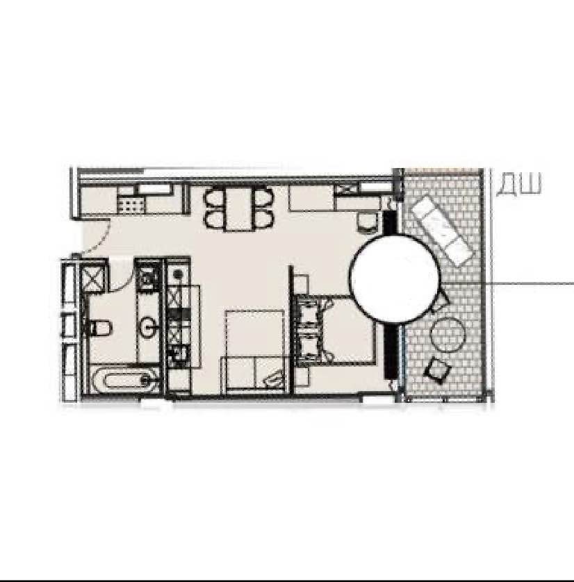 Планировка: 1-комнатная · 43,7 м²